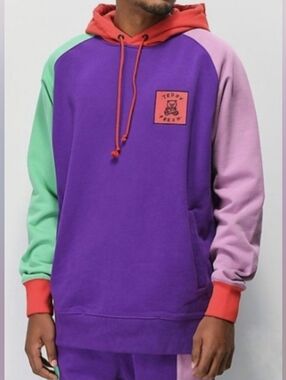 Teddy Fresh Colorblock Hoodie - Purple, Mint, Pink & Red